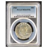 1963 Franklin Half Dollar Graded MS64FBL By PCGS