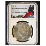 1923 Peace Silver Dollar Graded Brilliant Uncircul