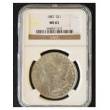 1887 Morgan Silver Dollar Graded MS63 by NGC