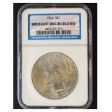 1924 Peace Silver Dollar Graded Brilliant Uncircul