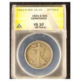 US Silver Coin 1921-S Walking Liberty Half Dollar