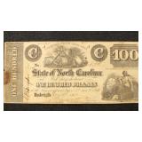 North Carolina Obsolete Banknote 1862 $100 Note wi