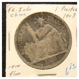 French Indochina 1903 Silver Coin 1 Piastre in dea