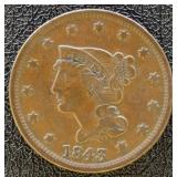 1843 Type of 1842 Large Cent VF with some toning/s