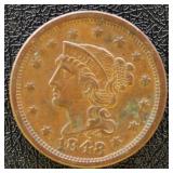 1848 Large Cent Circulated with some verdigris VF