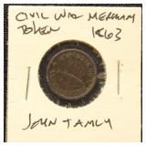 Civil War Token 1863 "M.L. Marshall Oswego NY/Toy