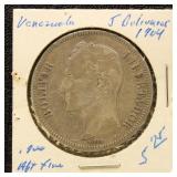 Venezuela 1904 Silver Coin 5 Bolivares in dealer f