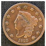 1829 Large Cent Circulated with harsh cleaning, XF