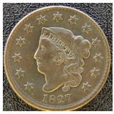 1827 Large Cent VF/XF Beautiful Original Coin