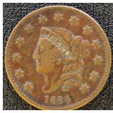 1834 Large Cent Circulated with some verdigris VF