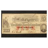 North Carolina Obsolete Banknote 1863 $5 Note, ver