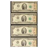 US Paper Money 15 1976 $2 Bills with Stamps and Ca