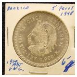 Mexico 1948 Silver Coin 5 Peso in dealer flip