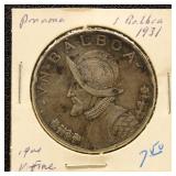 Panama 1931 Silver Coin 1 Balboa in dealer flip