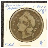 Dominican Republic 1897-A Silver Coin 1 Peso in de