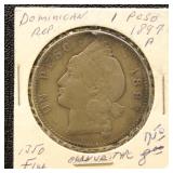 Dominican Republic 1897-A Silver Coin 1 Peso in de