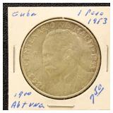 Cuba 1953 Silver Coin 1 Peso in dealer flip