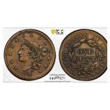1838 Large Cent Graded AU58BN by PCGS