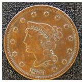 1839 Silly Head Large Cent VF