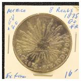 Mexico 1875 Silver Coin 8 Reals in dealer flip