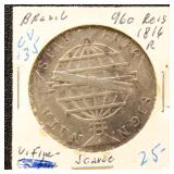 Brazil 1816 Silver Coin, 960 Reis in dealer flip