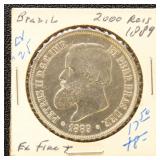 Brazil 1889 Silver Coin 2000 Reis in dealer flip
