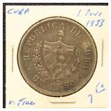 Cuba 1933 Silver Coin 1 Peso in dealer flip