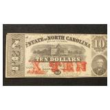 North Carolina Obsolete Banknote 1862 $10 Note wit