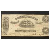 T-18 1861 $20 CSA Banknote with creases, Civil War