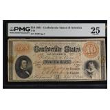 T-24 1861 $10 CSA Banknote with creases and tape r