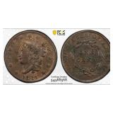 1824 Large Cent Graded AU53BN by PCGS