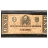 T-71 1864 $1 CSA Banknote with light creases, Civi
