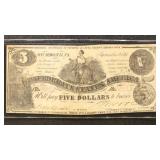 T-36 1861 $5 CSA Banknote with creases, Civil War