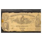T-37 1861 $5 CSA Banknote with tears and tape repa