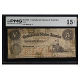 T-32 1861 $5 CSA Banknote with tape repairs and pr