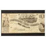 T-44 1862 $1 CSA Banknote with creases and stains,