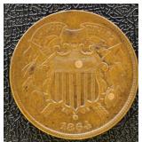 1864 Small Motto Two Cent Piece, circulated with 2