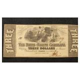 North Carolina Obsolete Banknote 1863 $3 Note, cri