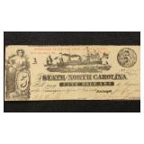 North Carolina Obsolete Banknote 1863 $5 Note with