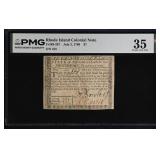 Rhode Island Colonial Note Fr#RI-287 July 2, 1780