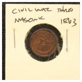 Civil War Token 1863 "Masonic Star/Union Shield"