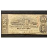 T-59 1863 $10 CSA Banknote with creases and stains