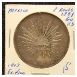 Mexico 1891 Silver Coin 8 Reals in dealer flip