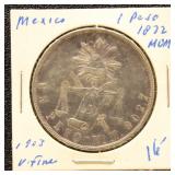 Mexico 1872 Silver Coin 1 Peso in dealer flip