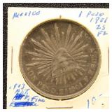 Mexico 1901 Silver Coin 1 Peso in dealer flip