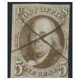 US Stamp #1 Used with pen cancel, 1847 CV $425