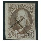 US Stamp #1 Used with repaired tear CV $425