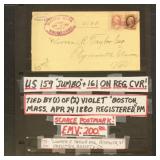 US Stamps #159 & 161 Used on Registered Cover, tie