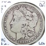 US Silver Coins 1901-S Morgan Silver Dollar, semi-