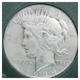 US Silver Coins 1934-S Peace Silver Dollar Circula